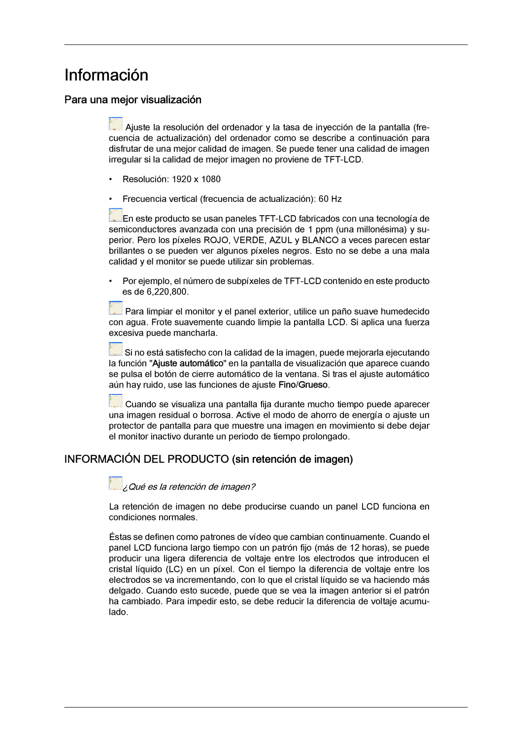 Samsung LH65MGQLBF/EN manual Para una mejor visualización, Información DEL Producto sin retención de imagen 