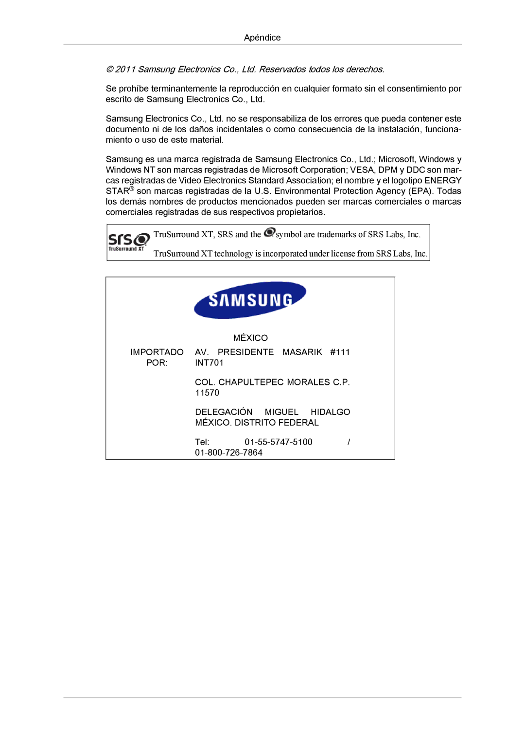 Samsung LH65MGQLBF/EN manual Tel 01-55-5747-5100 01-800-726-7864 