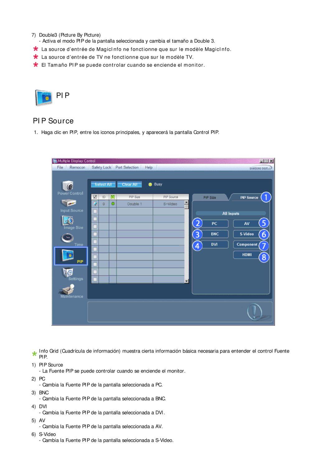 Samsung LH65MGQLBF/EN manual PIP Source 