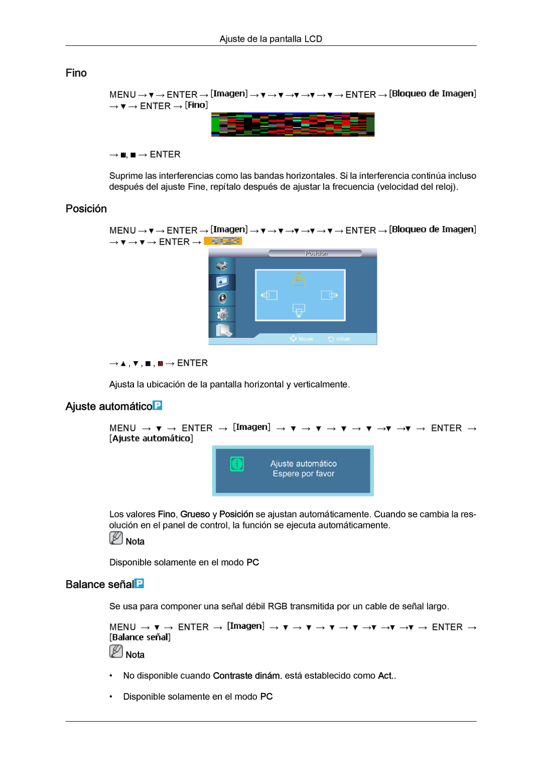 Samsung LH65MGQLBF/EN manual Fino, Ajuste automático, Balance señal 