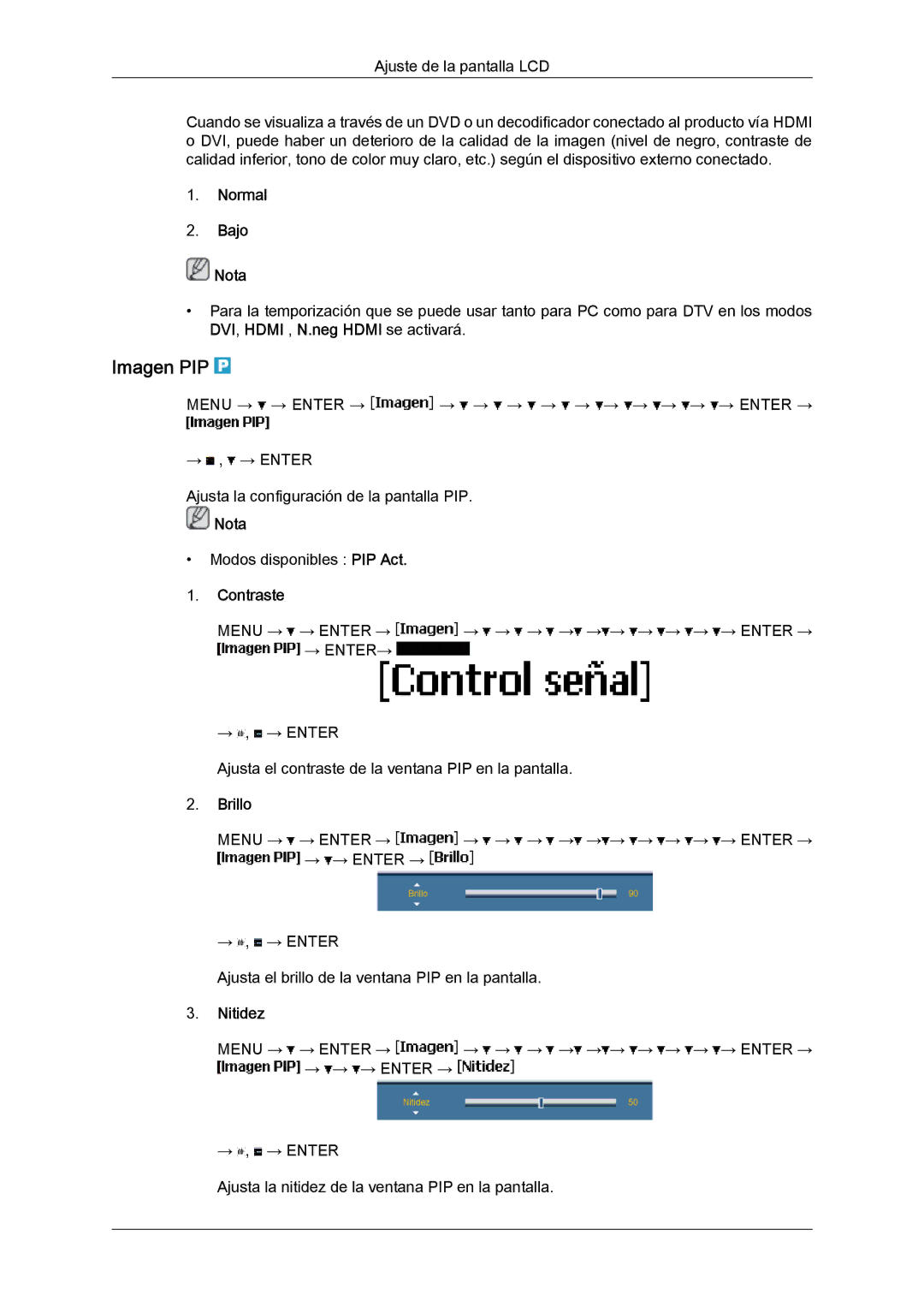 Samsung LH65MGQLBF/EN manual Imagen PIP, Normal Bajo Nota 