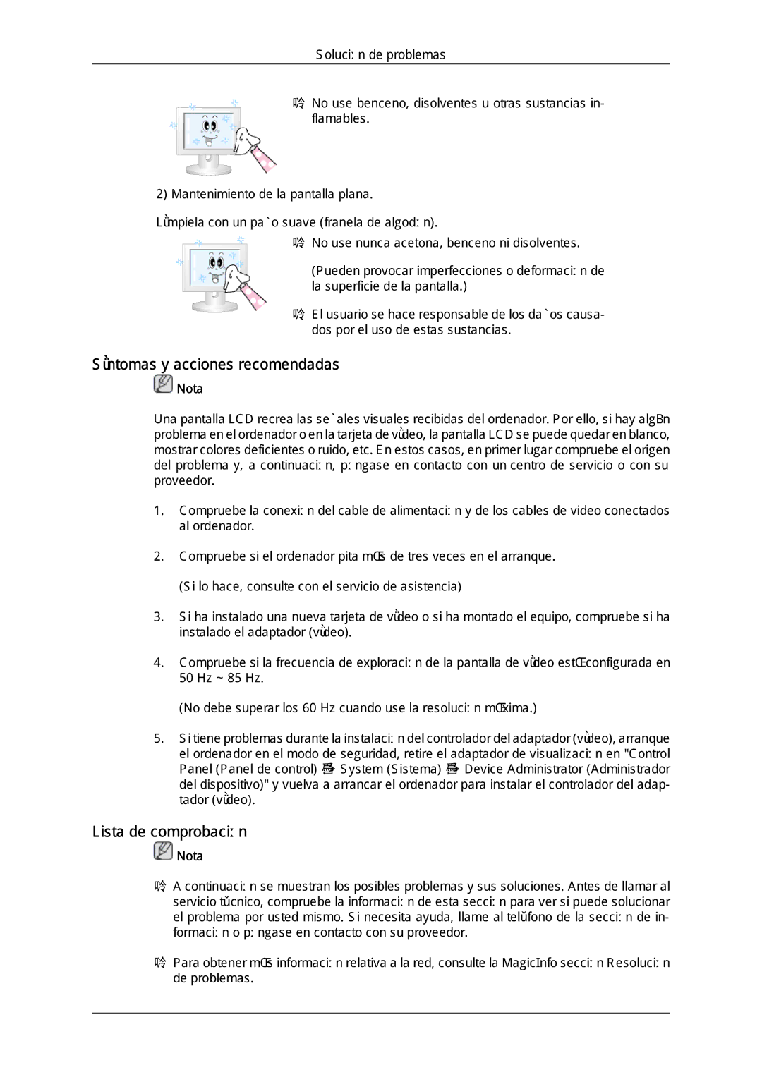 Samsung LH65MGQLBF/EN manual Síntomas y acciones recomendadas, Lista de comprobación 