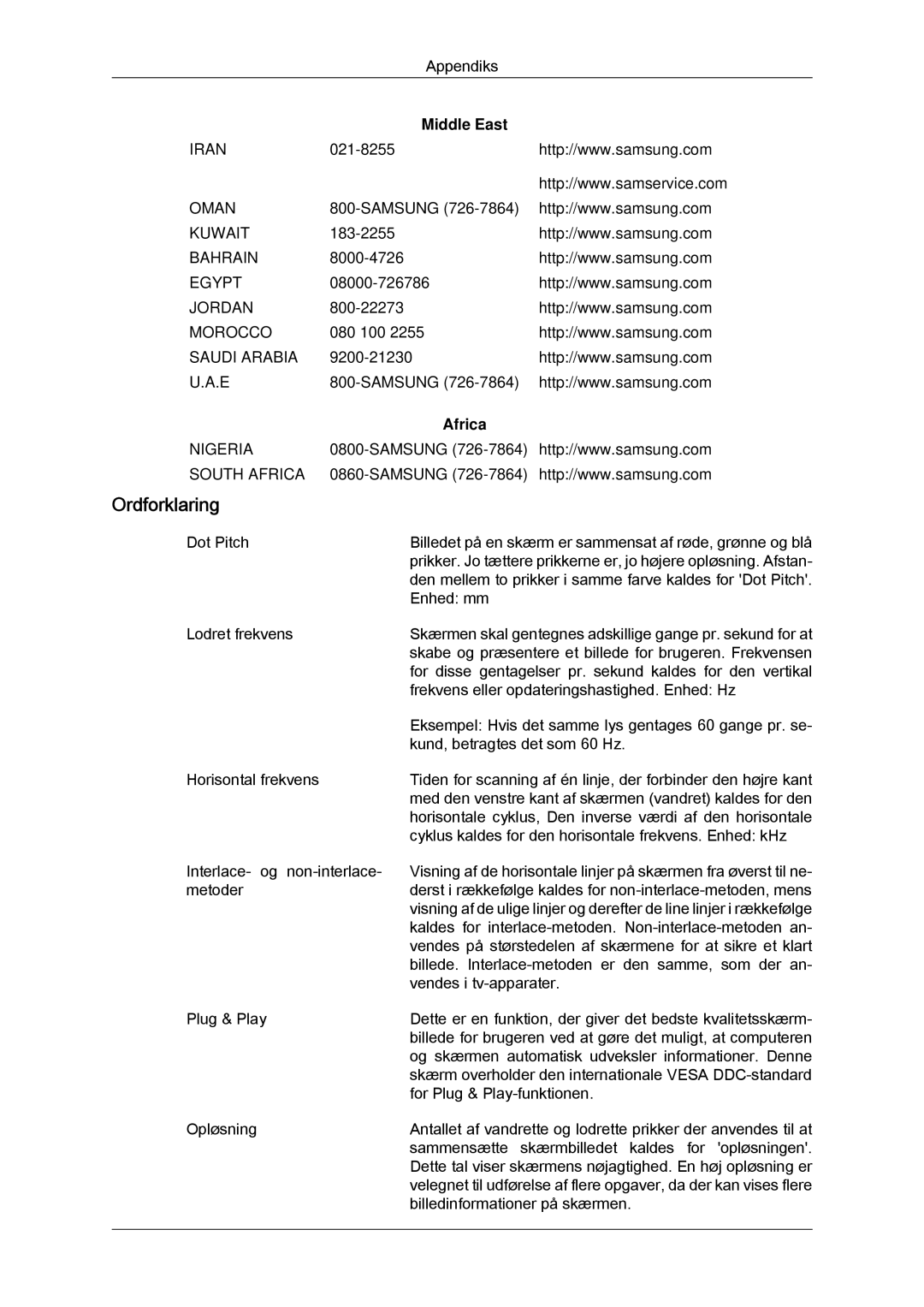 Samsung LH65MGQLBF/EN manual Ordforklaring, Middle East, Africa 