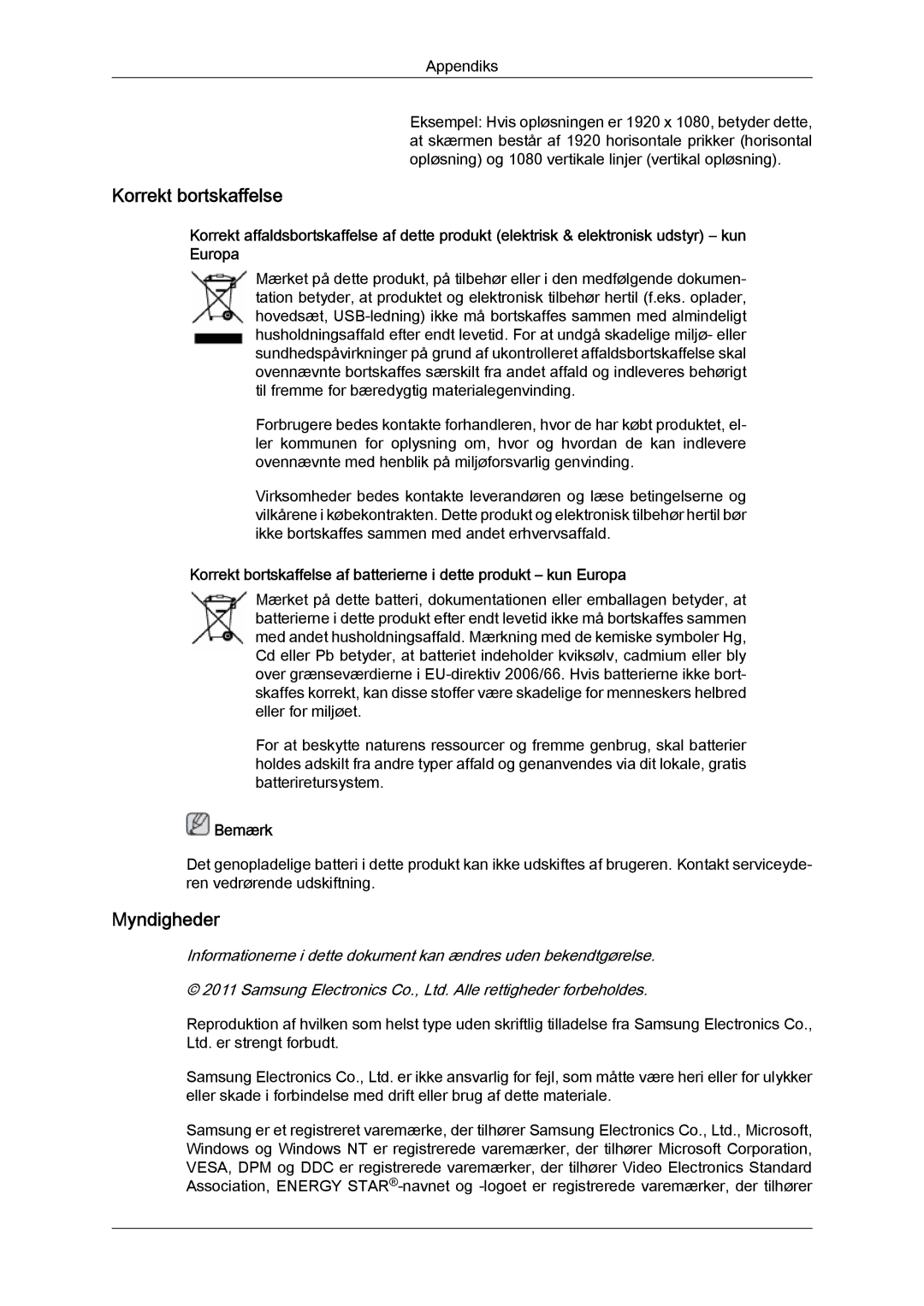 Samsung LH65MGQLBF/EN manual Korrekt bortskaffelse, Myndigheder 