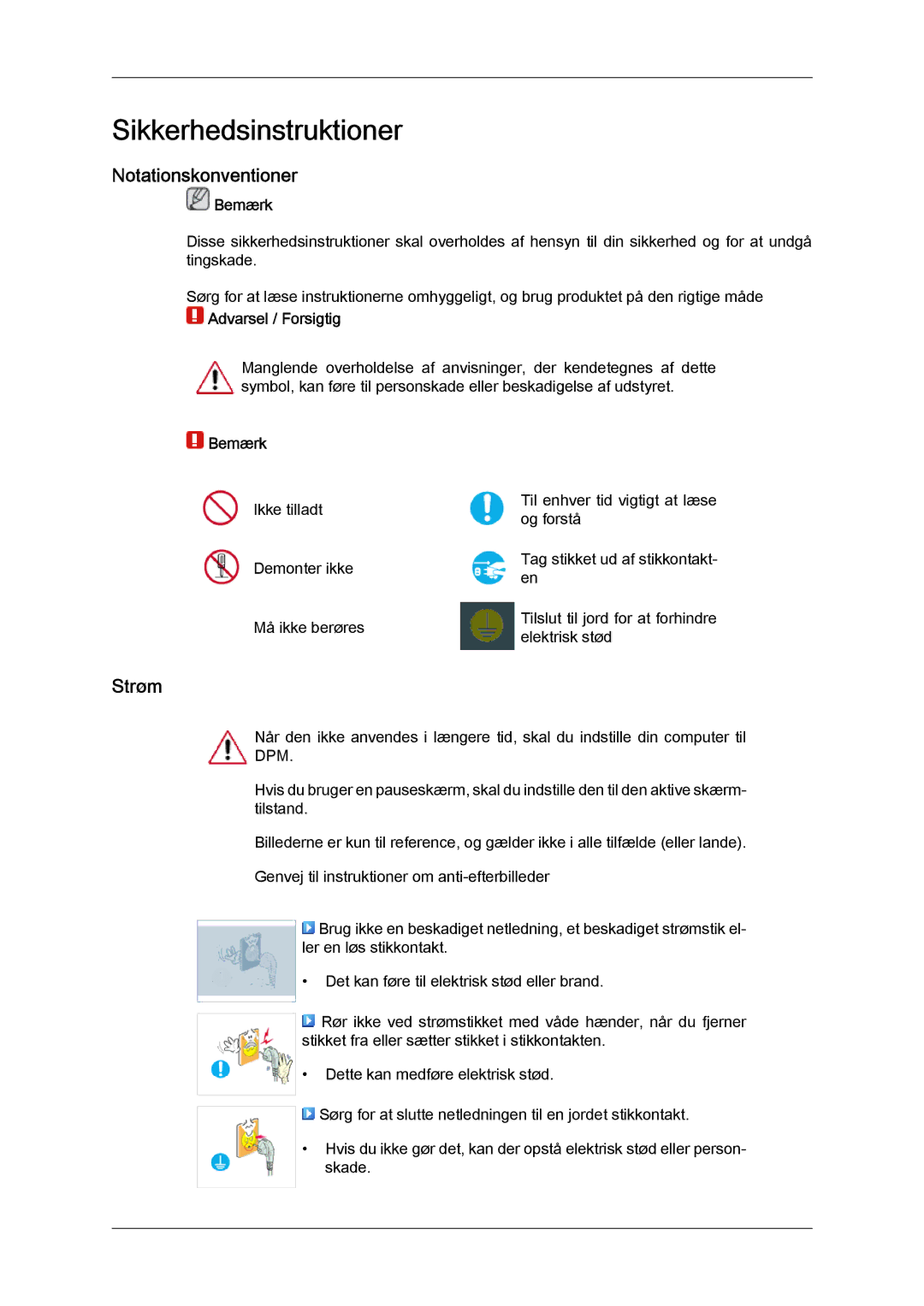 Samsung LH65MGQLBF/EN manual Notationskonventioner, Strøm, Bemærk 