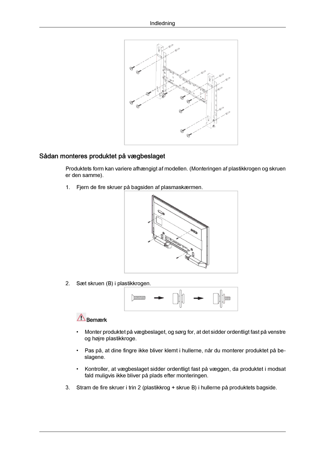 Samsung LH65MGQLBF/EN manual Sådan monteres produktet på vægbeslaget 