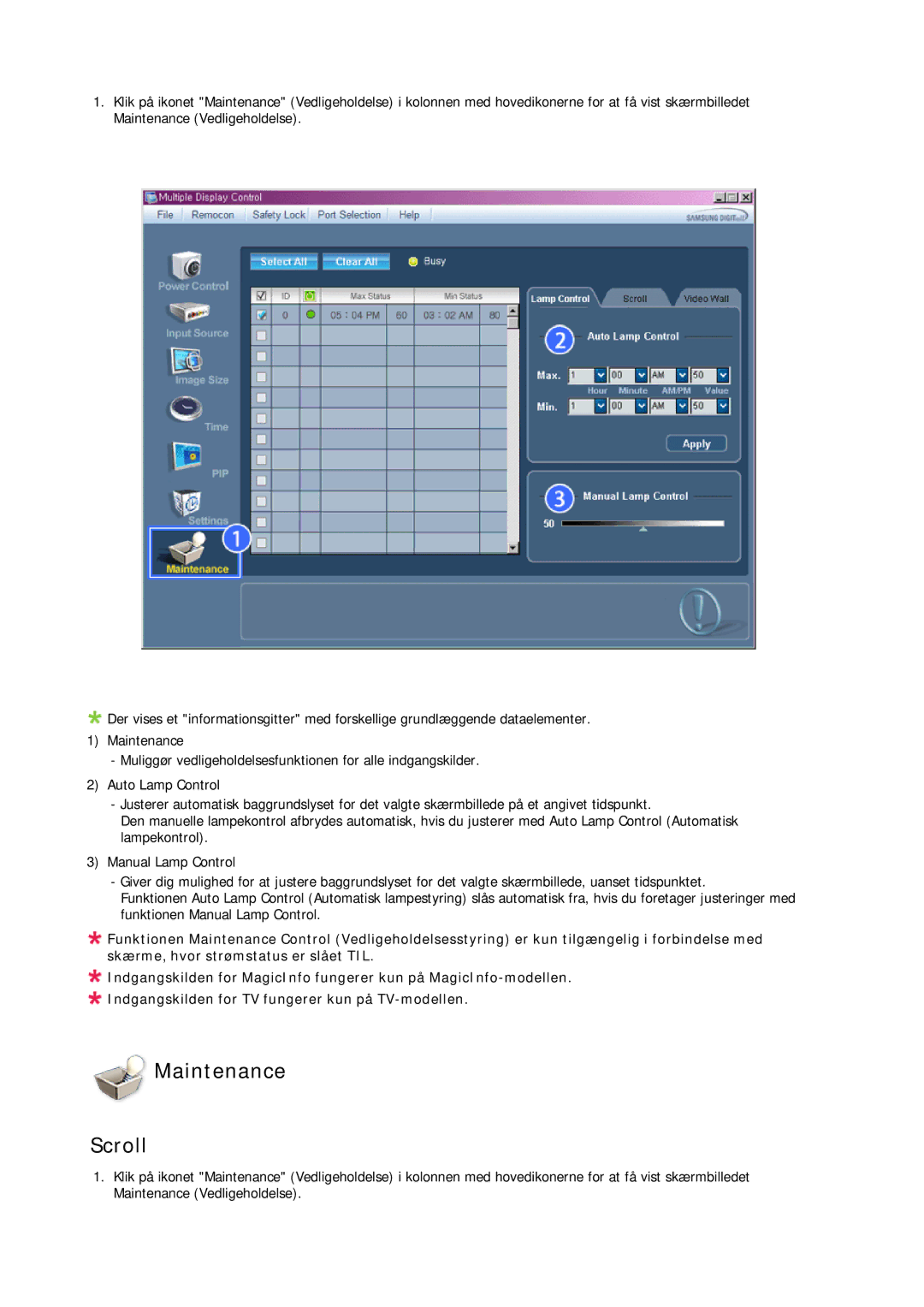 Samsung LH65MGQLBF/EN manual Maintenance Scroll 