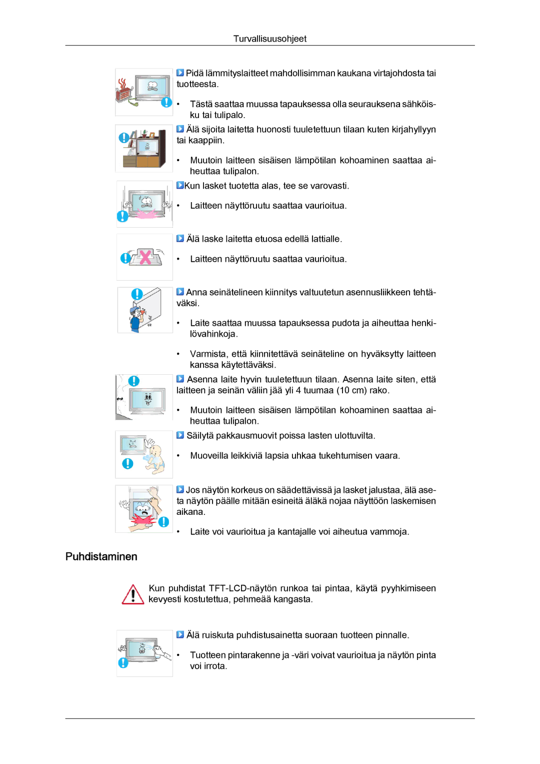 Samsung LH65MGQLBF/EN manual Puhdistaminen 