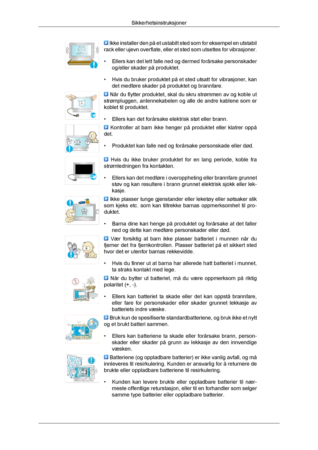 Samsung LH65MGQLBF/EN manual Sikkerhetsinstruksjoner 