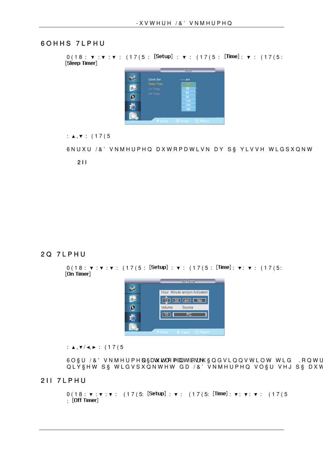 Samsung LH65MGQLBF/EN manual Sleep Timer, On Timer, Off Timer 