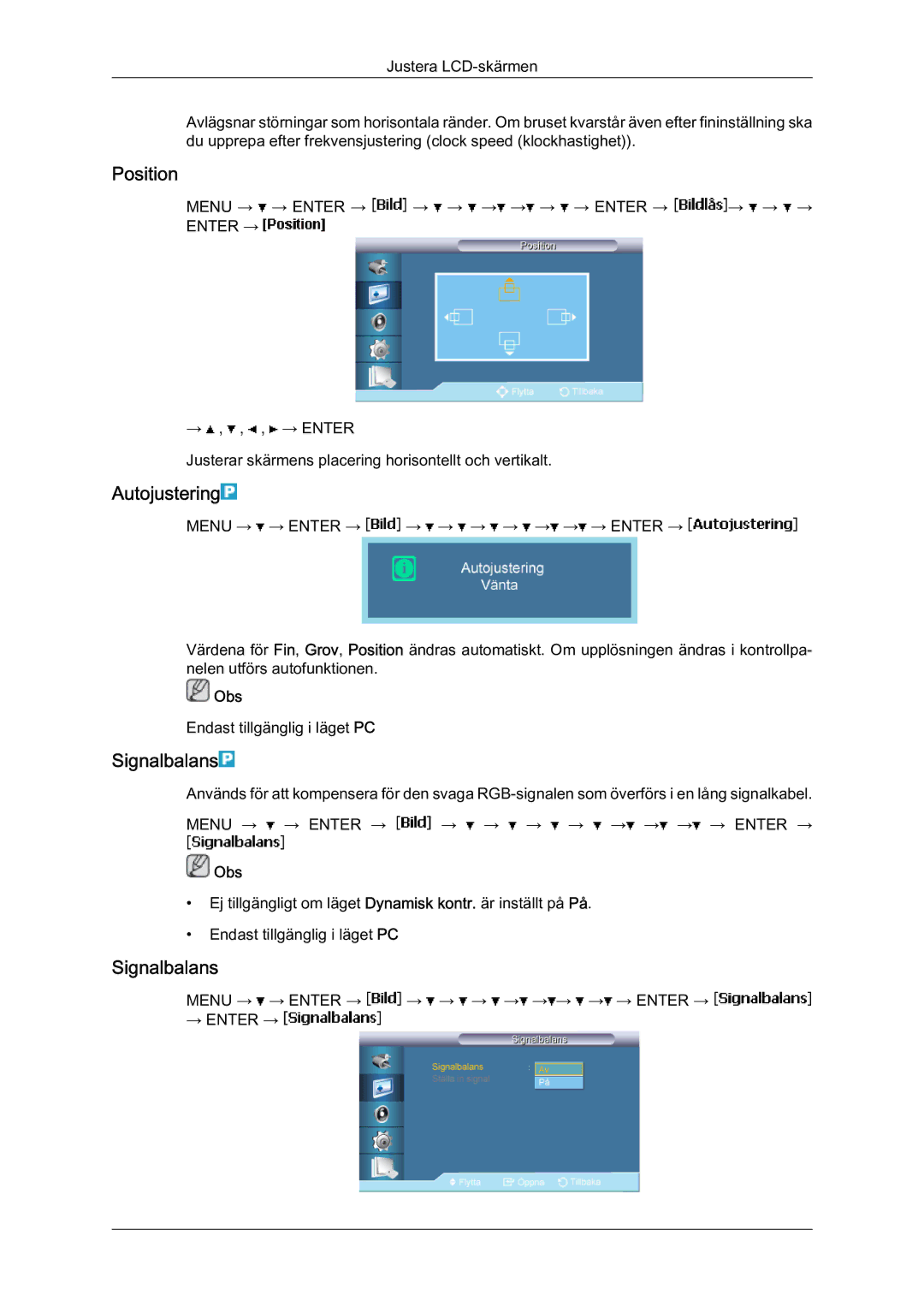 Samsung LH65MGQLBF/EN manual Autojustering, Signalbalans 