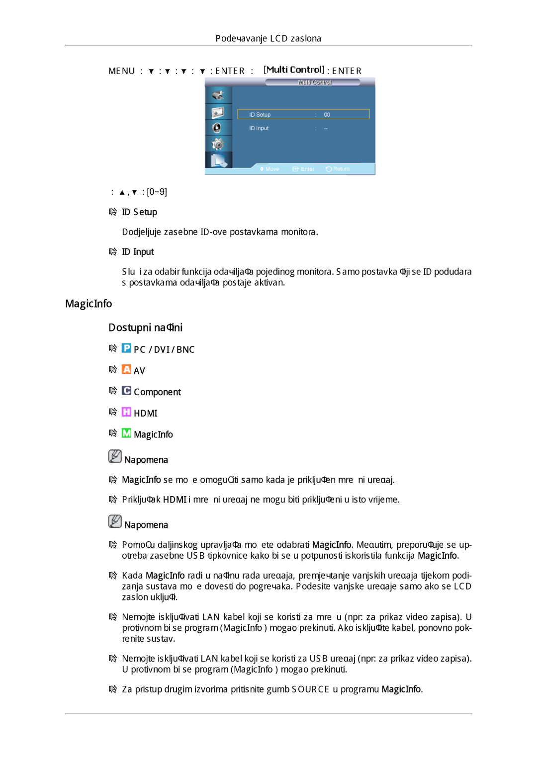 Samsung LH65MGQLBF/EN manual MagicInfo Dostupni načini, ID Setup, ID Input 