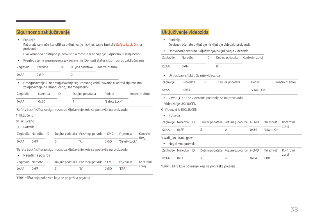 Samsung LH65QBHPLGC/EN manual Sigurnosno zaključavanje, Uključivanje videozida, Uključivanje/isključivanje videozida 