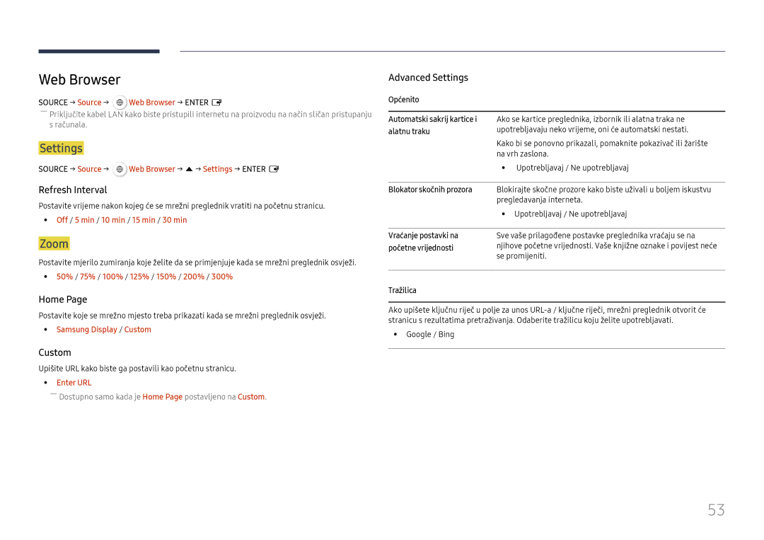 Samsung LH65QMHPLGC/EN, LH65QBHPLGC/EN manual Web Browser, Settings, Zoom 