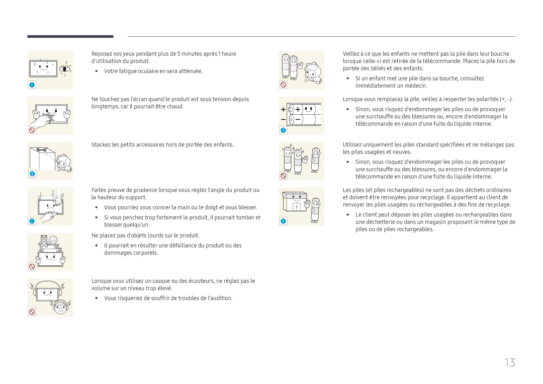 Samsung LH65QMHPLGC/EN, LH65QBHPLGC/EN Blesser quelquun, Ne placez pas dobjets lourds sur le produit, Dommages corporels 