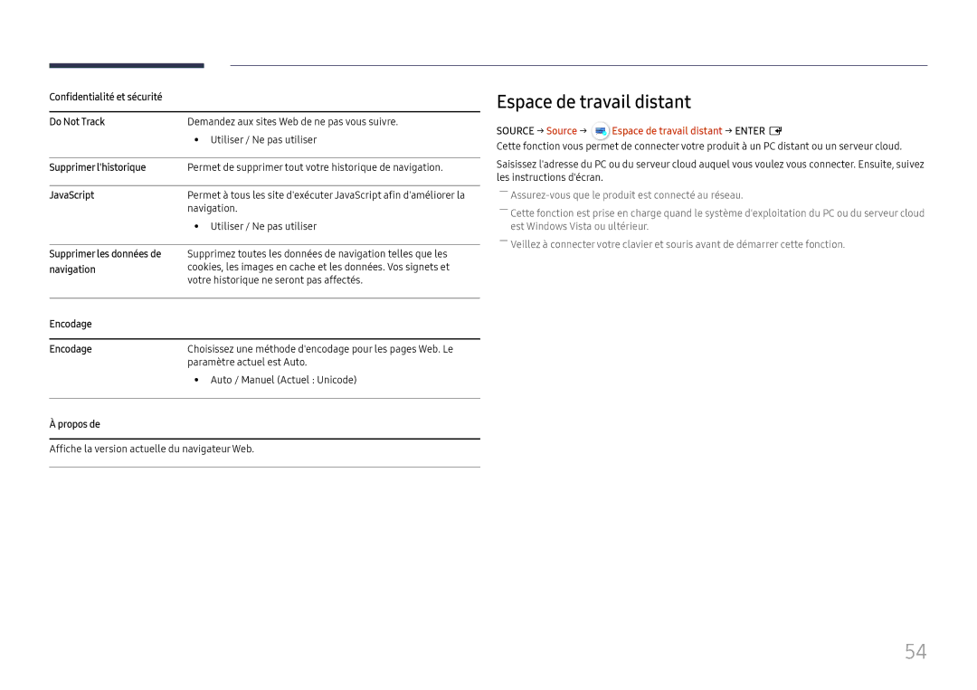 Samsung LH65QBHPLGC/EN, LH75QBHPLGC/EN, LH49DBJPLGC/EN manual Source → Source → Espace de travail distant → Enter E 