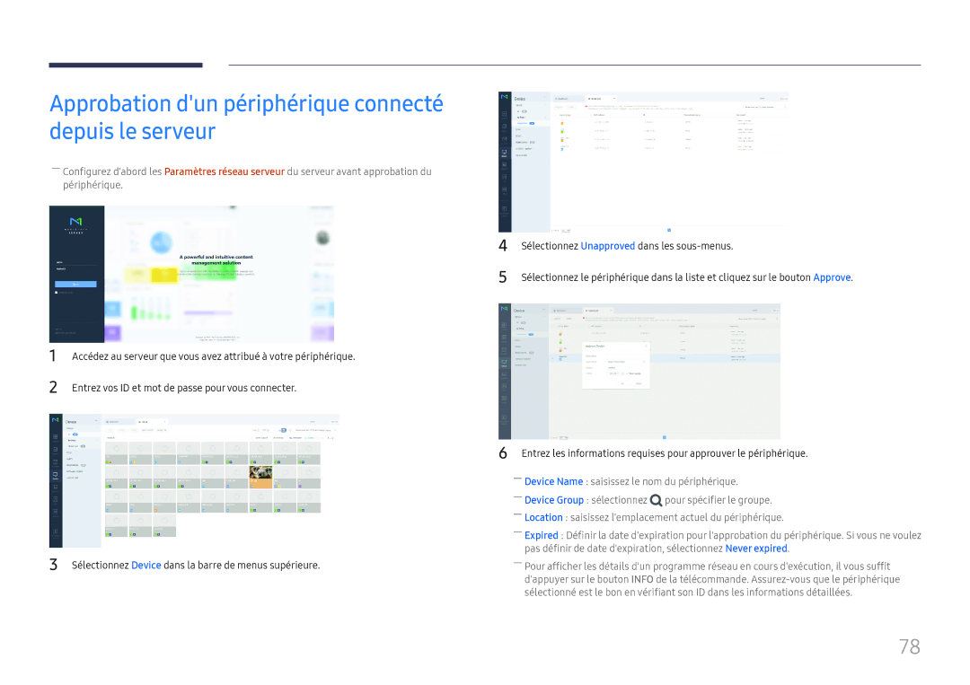 Samsung LH55QMHPLGC/EN, LH65QBHPLGC/EN, LH75QBHPLGC/EN manual Approbation dun périphérique connecté depuis le serveur 