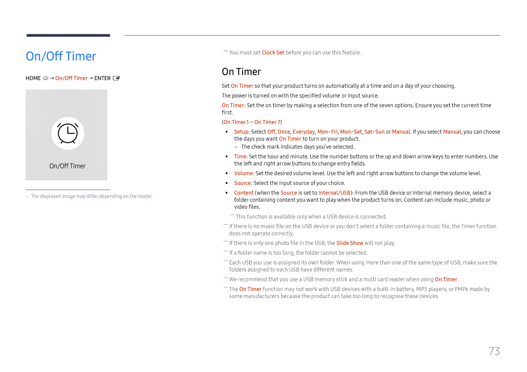 Samsung LH43DBJPLGC/CH, LH65QBHPLGC/EN, LH75QBHPLGC/EN, LH49DBJPLGC/EN manual On Timer, Home → On/Off Timer → Enter E 