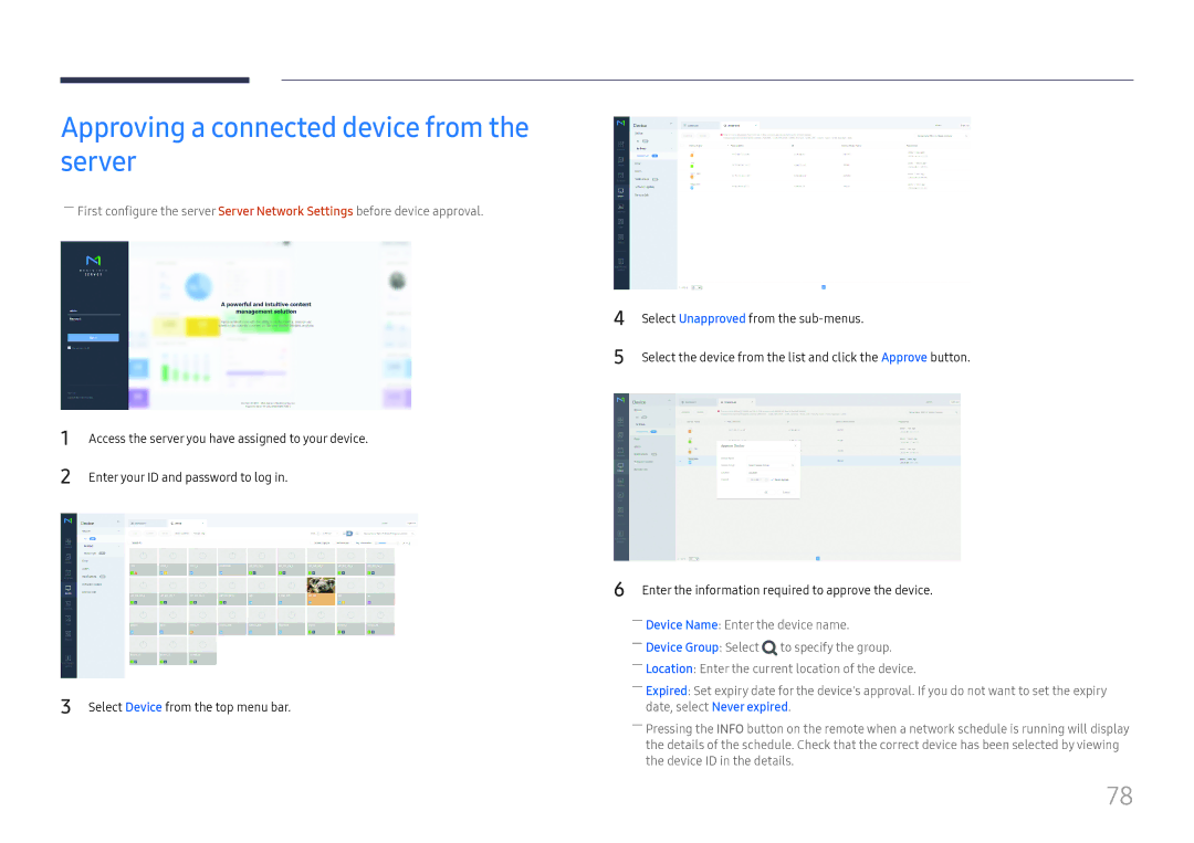 Samsung LH65QBHPLGC/EN, LH75QBHPLGC/EN Approving a connected device from the server, Enter your ID and password to log 