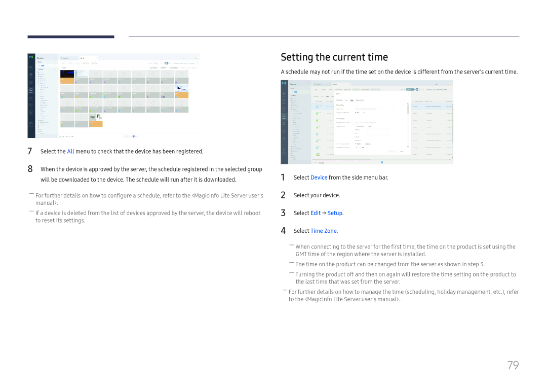 Samsung LH75QBHPLGC/EN, LH65QBHPLGC/EN, LH49DBJPLGC/EN Setting the current time, Select your device, Select Edit → Setup 