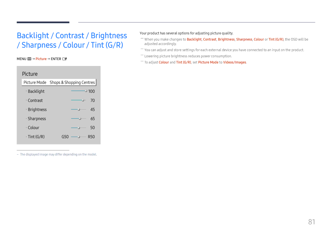 Samsung LH43DBJPLGC/EN, LH65QBHPLGC/EN, LH75QBHPLGC/EN, LH49DBJPLGC/EN, LH65QMHPLGC/EN manual Menu m → Picture → Enter E 