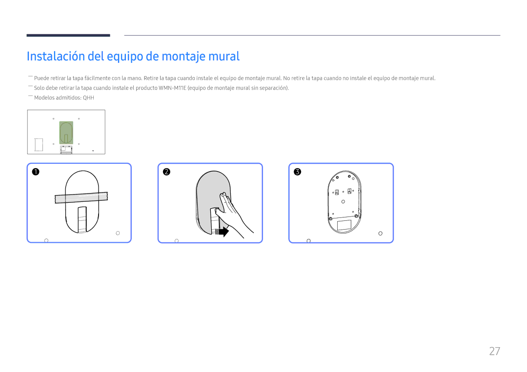 Samsung LH65QBHPLGC/EN, LH75QBHPLGC/EN, LH49DBJPLGC/EN, LH43DBJPLGC/EN manual Instalación del equipo de montaje mural 