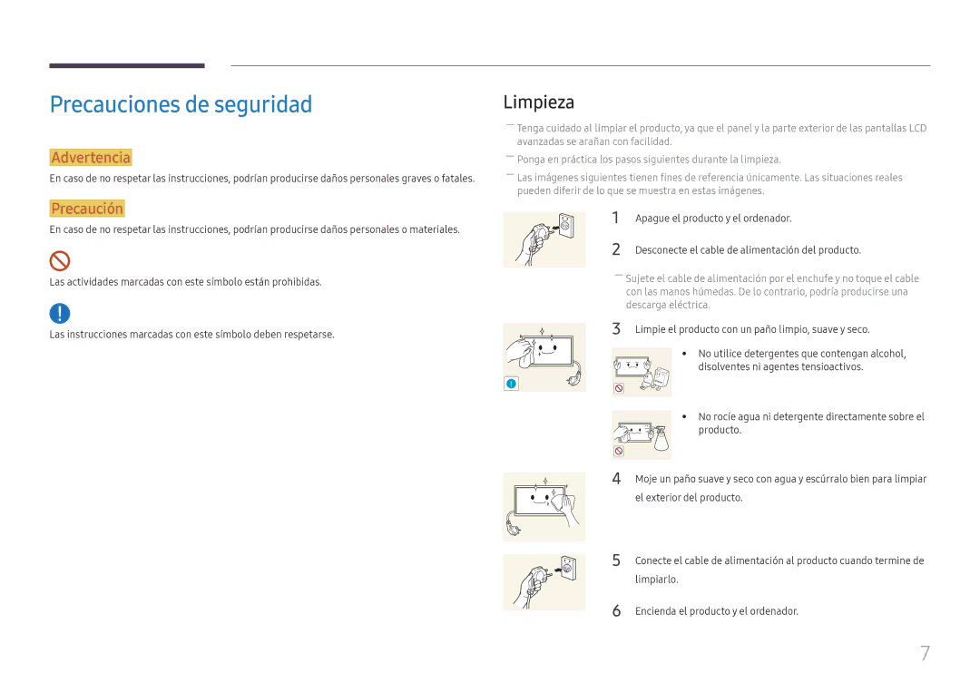 Samsung LH55QHHPLGC/EN, LH65QBHPLGC/EN manual Precauciones de seguridad, Limpieza, Apague el producto y el ordenador 