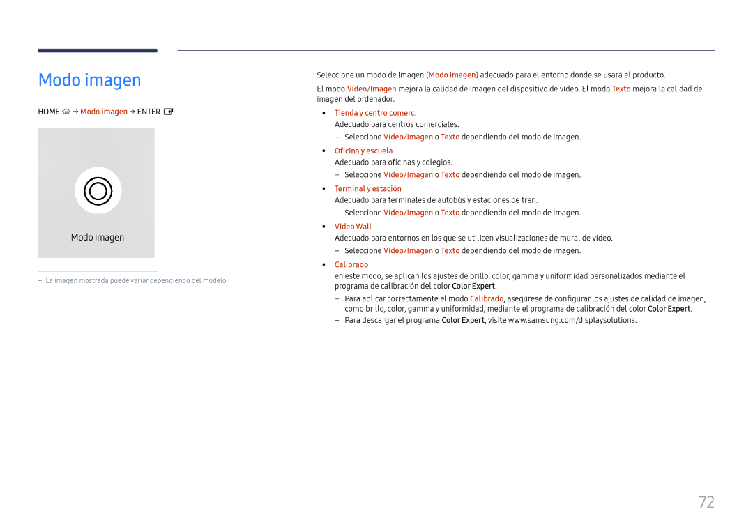 Samsung LH65QBHPLGC/EN, LH75QBHPLGC/EN, LH49DBJPLGC/EN, LH43DBJPLGC/EN, LH65QMHPLGC/EN, LH65QHHPLGC/EN manual Modo imagen 