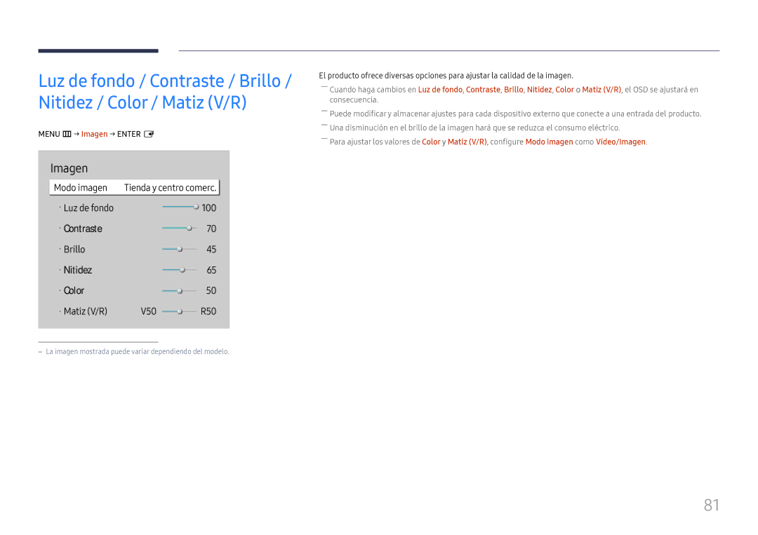 Samsung LH65QBHPLGC/EN, LH75QBHPLGC/EN, LH49DBJPLGC/EN, LH43DBJPLGC/EN, LH65QMHPLGC/EN manual Menu m→ Imagen → Enter E 