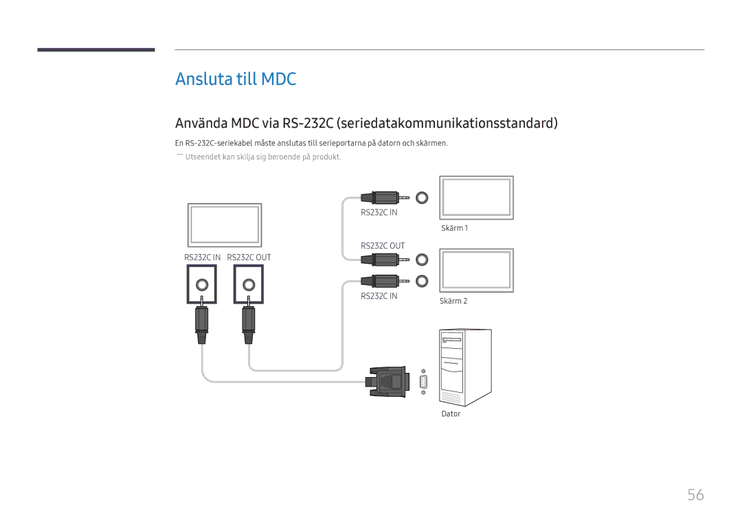 Samsung LH49DBJPLGC/EN, LH65QBHPLGC/EN manual Ansluta till MDC, Använda MDC via RS-232C seriedatakommunikationsstandard 