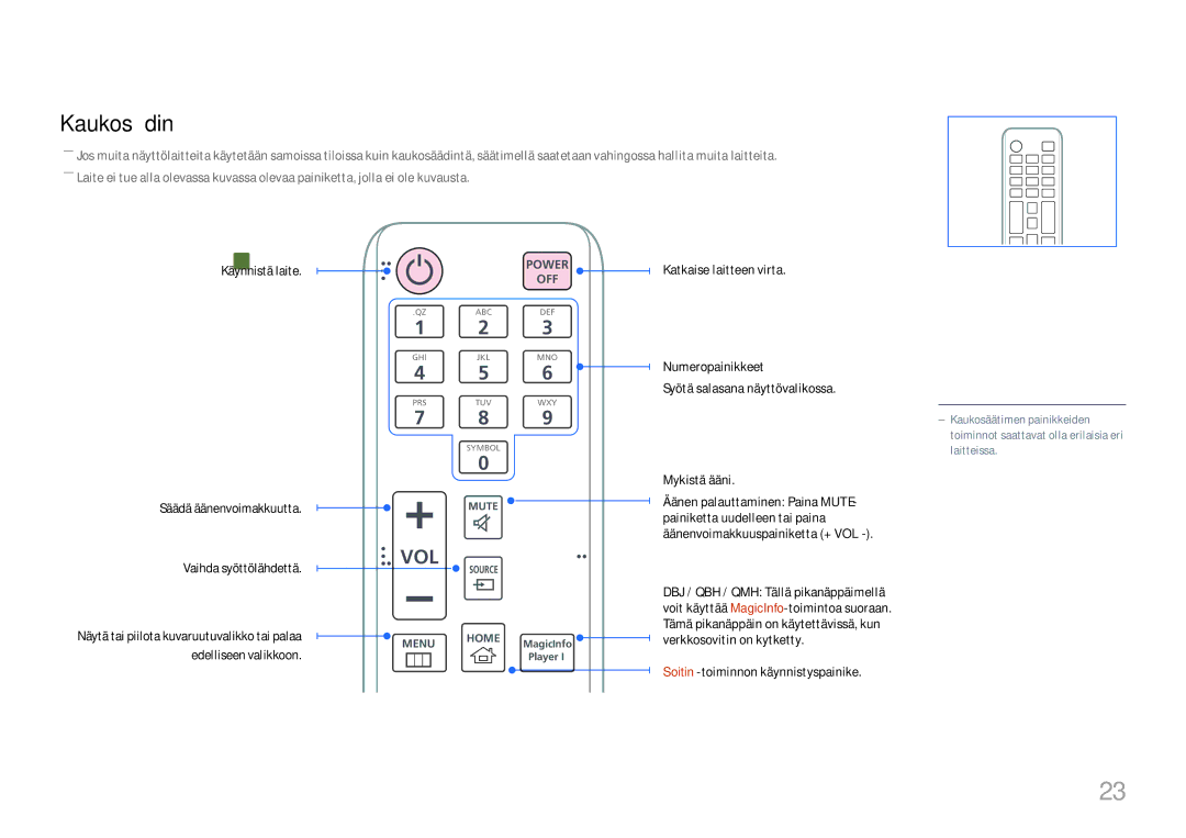 Samsung LH65QHHPLGC/EN, LH65QBHPLGC/EN, LH75QBHPLGC/EN, LH49DBJPLGC/EN, LH43DBJPLGC/EN, LH65QMHPLGC/EN Kaukosäädin, Power OFF 