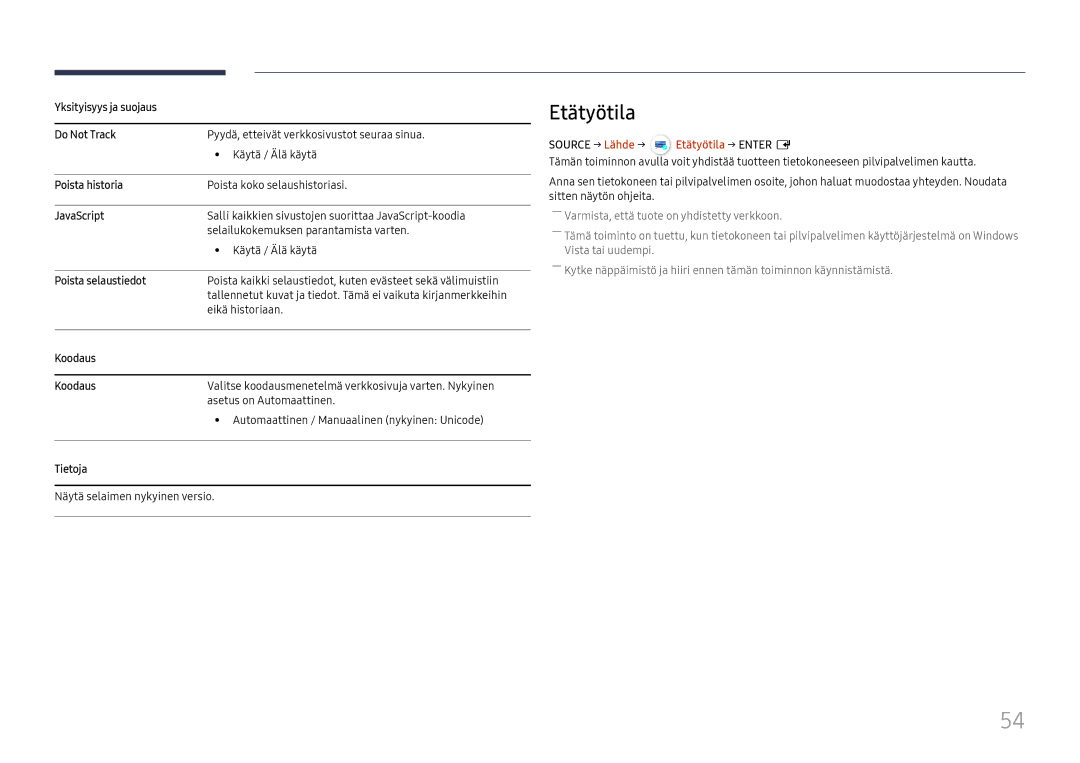 Samsung LH65QBHPLGC/EN, LH75QBHPLGC/EN, LH49DBJPLGC/EN, LH43DBJPLGC/EN manual Source → Lähde → Etätyötila → Enter E 