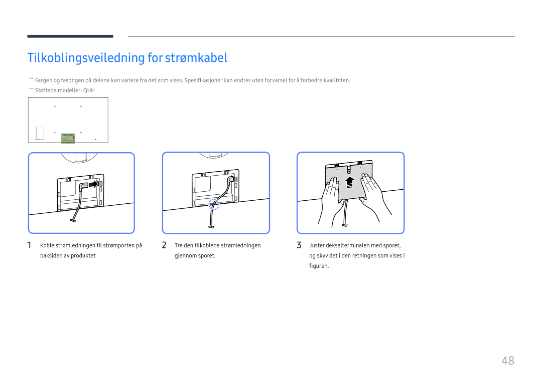 Samsung LH43DBJPLGC/EN, LH65QBHPLGC/EN, LH75QBHPLGC/EN, LH49DBJPLGC/EN manual Tilkoblingsveiledning for strømkabel, Figuren 