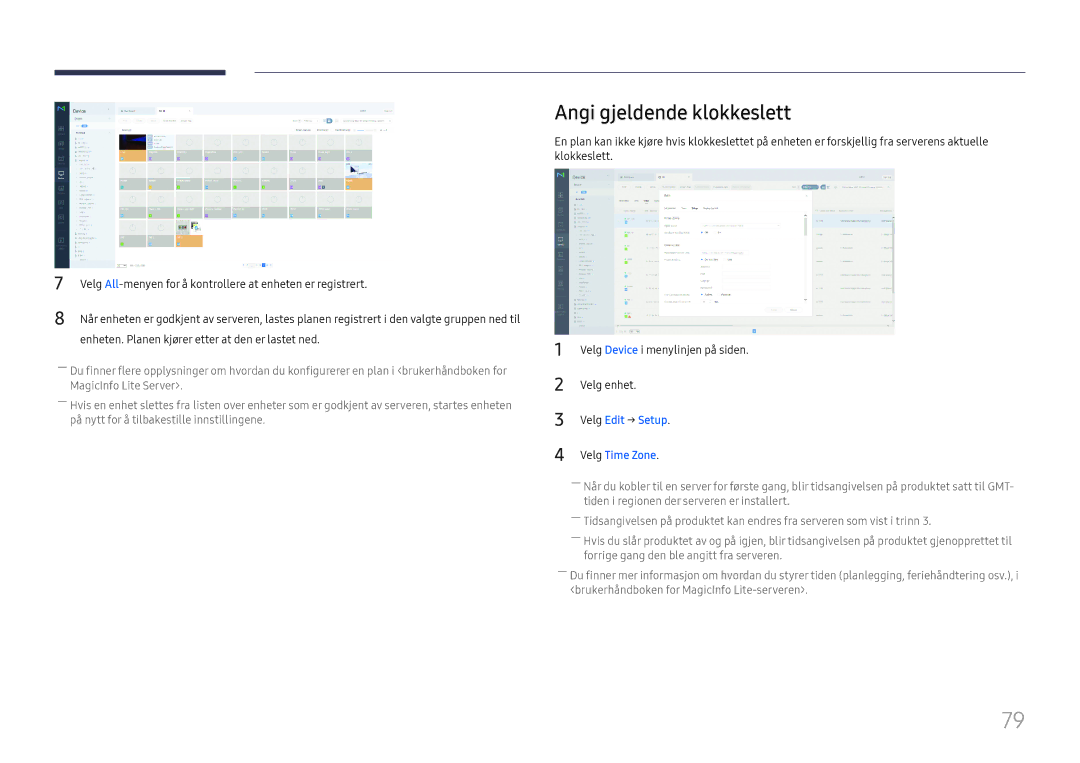 Samsung LH55QHHPLGC/EN manual Angi gjeldende klokkeslett, Velg All-menyen for å kontrollere at enheten er registrert 