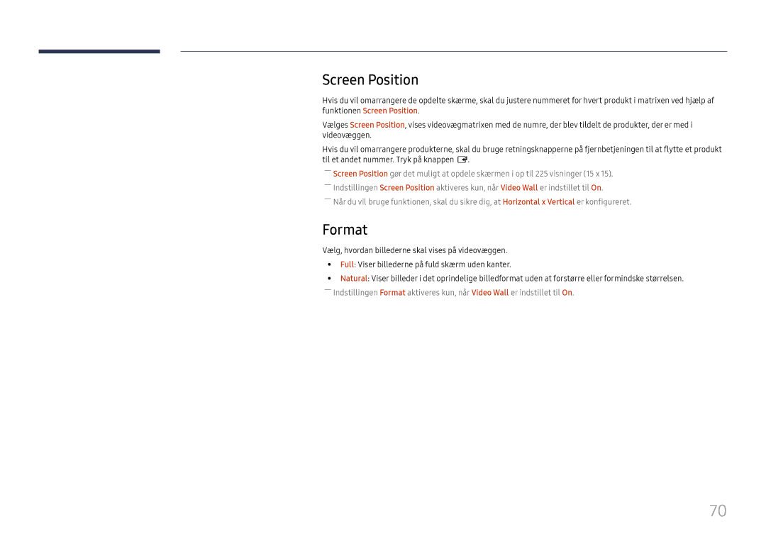 Samsung LH55QHHPLGC/EN, LH65QBHPLGC/EN, LH75QBHPLGC/EN, LH49DBJPLGC/EN, LH43DBJPLGC/EN, LH65QMHPLGC/EN Screen Position, Format 