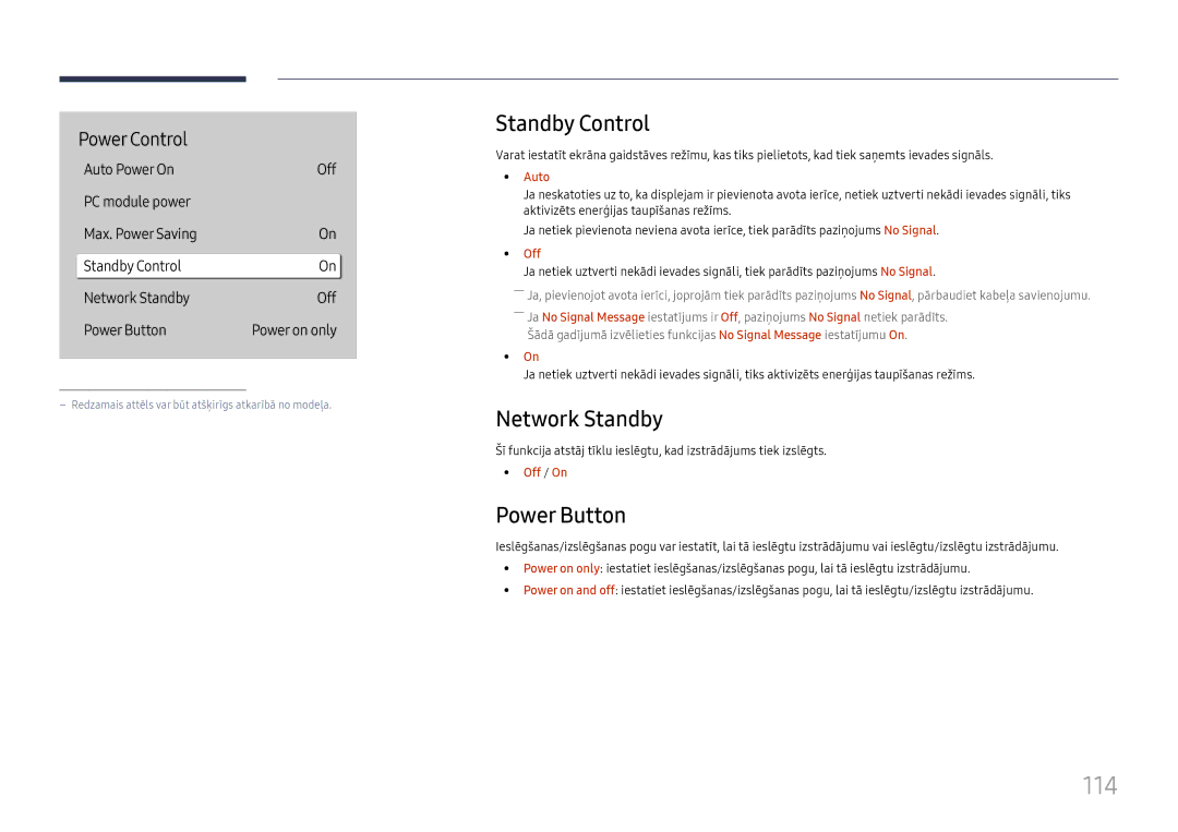 Samsung LH49DBJPLGC/EN, LH65QBHPLGC/EN, LH75QBHPLGC/EN manual 114, Standby Control, Network Standby, Power Button, Auto 