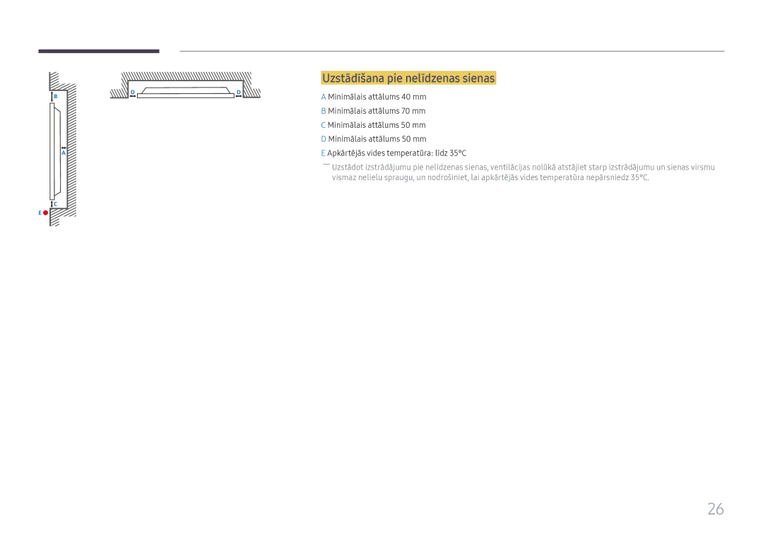 Samsung LH49DBJPLGC/EN, LH65QBHPLGC/EN, LH75QBHPLGC/EN, LH43DBJPLGC/EN, LH65QMHPLGC/EN manual Uzstādīšana pie nelīdzenas sienas 