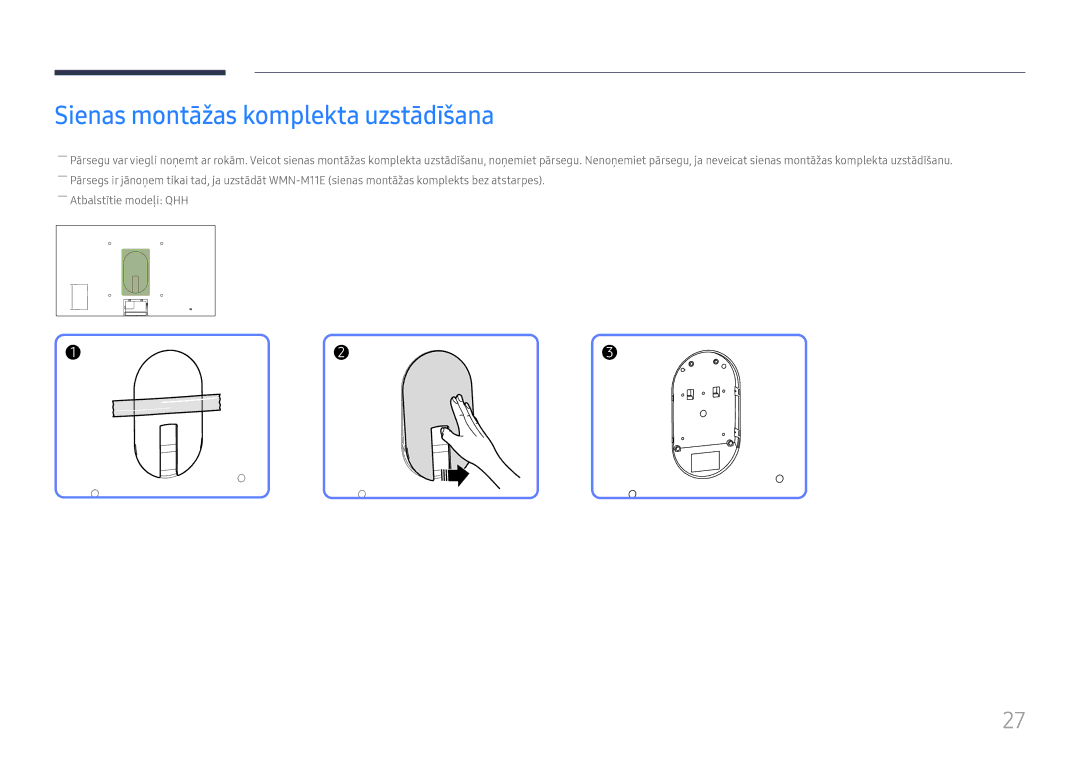 Samsung LH43DBJPLGC/EN, LH65QBHPLGC/EN, LH75QBHPLGC/EN, LH49DBJPLGC/EN, LH65QMHPLGC/EN Sienas montāžas komplekta uzstādīšana 