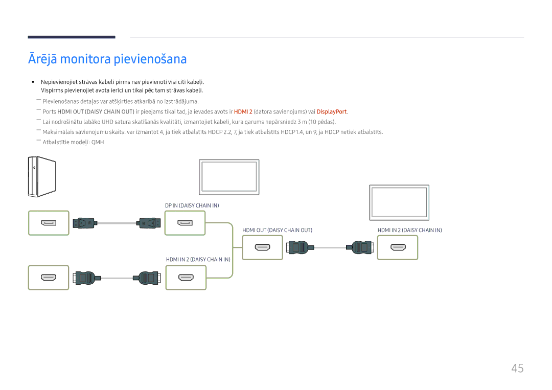 Samsung LH65QHHPLGC/EN, LH65QBHPLGC/EN, LH75QBHPLGC/EN, LH49DBJPLGC/EN, LH43DBJPLGC/EN manual Ārējā monitora pievienošana 