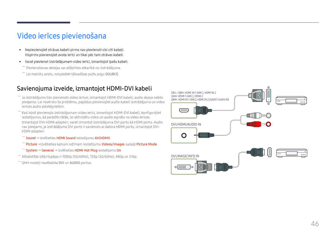 Samsung LH55QMHPLGC/EN, LH65QBHPLGC/EN, LH75QBHPLGC/EN, LH49DBJPLGC/EN, LH43DBJPLGC/EN manual Video ierīces pievienošana 