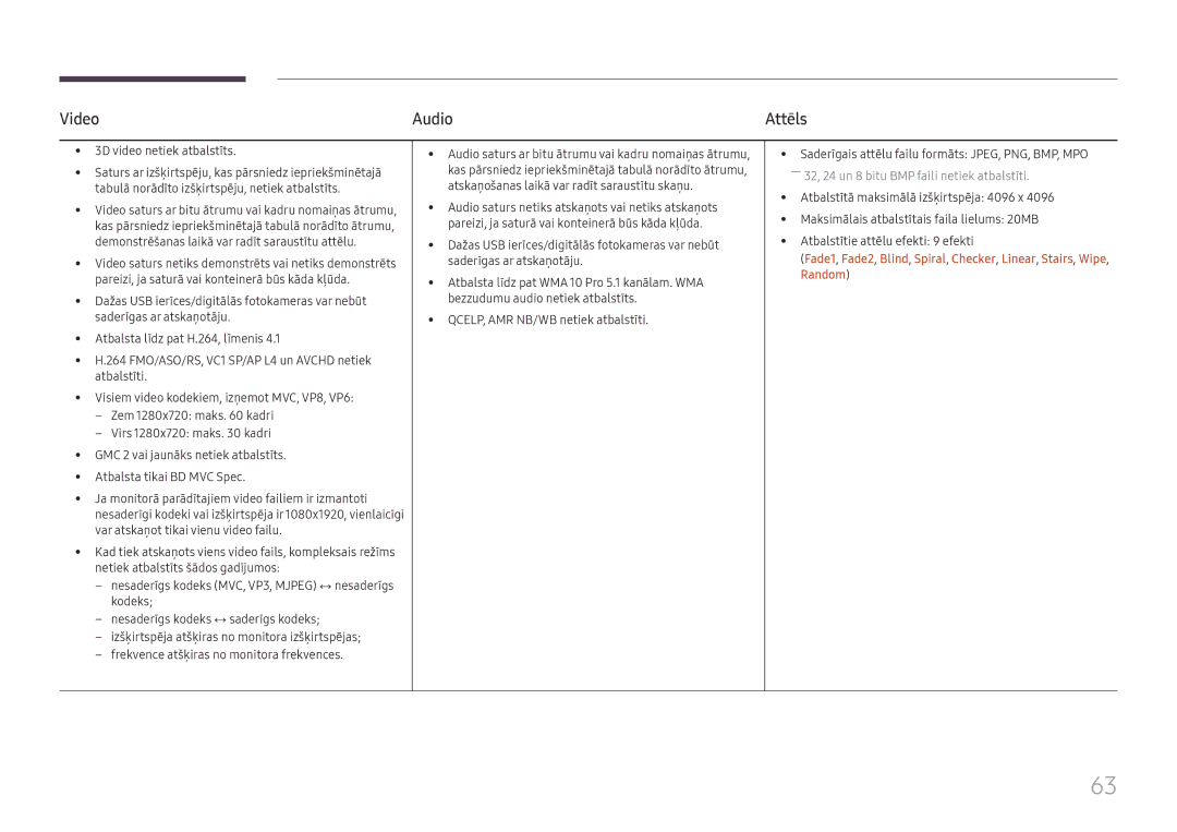 Samsung LH49QMHPLGC/EN, LH65QBHPLGC/EN, LH75QBHPLGC/EN, LH49DBJPLGC/EN manual Video Audio, 3D video netiek atbalstīts 