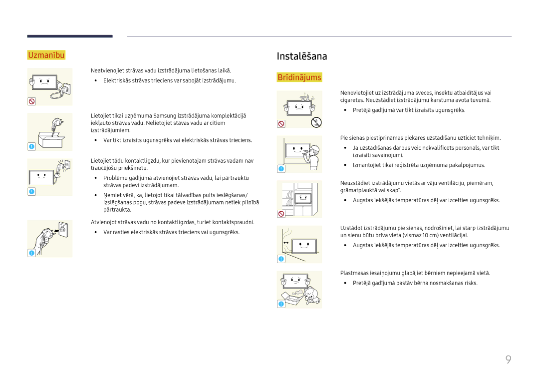 Samsung LH75QBHPLGC/EN, LH65QBHPLGC/EN, LH49DBJPLGC/EN, LH43DBJPLGC/EN, LH65QMHPLGC/EN, LH65QHHPLGC/EN manual Instalēšana 