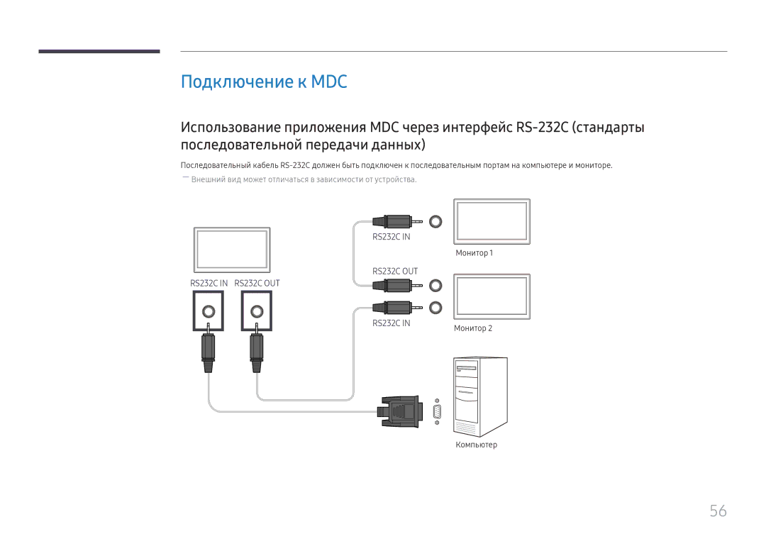 Samsung LH65QBHPLGC/EN, LH75QBHPLGC/EN, LH49DBJPLGC/EN, LH43DBJPLGC/EN, LH65QMHPLGC/EN Подключение к MDC, Монитор, Компьютер 