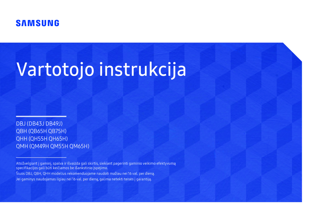 Samsung LH75QBHPLGC/EN, LH65QBHPLGC/EN, LH49DBJPLGC/EN, LH43DBJPLGC/EN, LH65QMHPLGC/EN, LH65QHHPLGC/EN manual Brukerhåndbok 