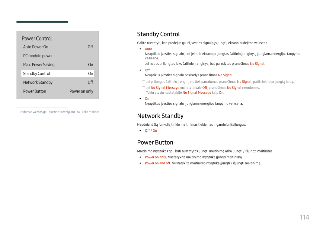 Samsung LH49DBJPLGC/EN, LH65QBHPLGC/EN, LH75QBHPLGC/EN manual 114, Standby Control, Network Standby, Power Button, Auto 