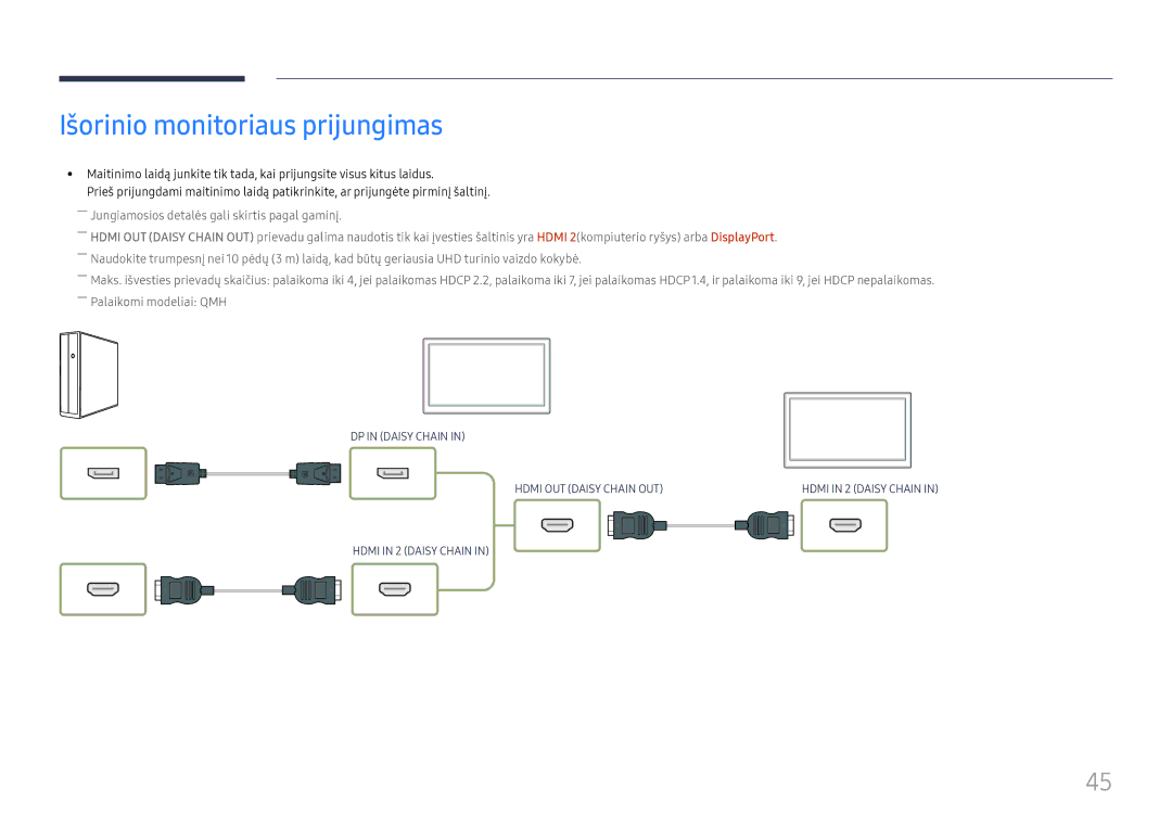 Samsung LH65QHHPLGC/EN, LH65QBHPLGC/EN, LH75QBHPLGC/EN, LH49DBJPLGC/EN, LH43DBJPLGC/EN manual Išorinio monitoriaus prijungimas 