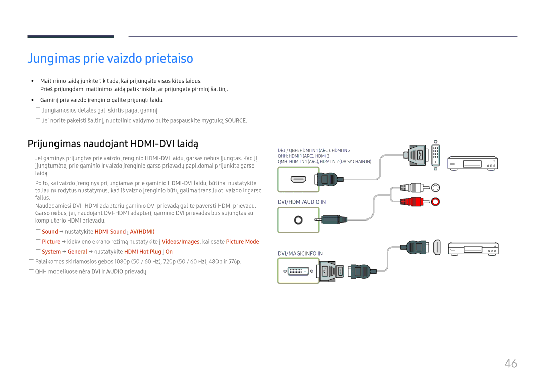 Samsung LH55QMHPLGC/EN, LH65QBHPLGC/EN manual Jungimas prie vaizdo prietaiso, ――Sound → nustatykite Hdmi Sound į Avhdmi 