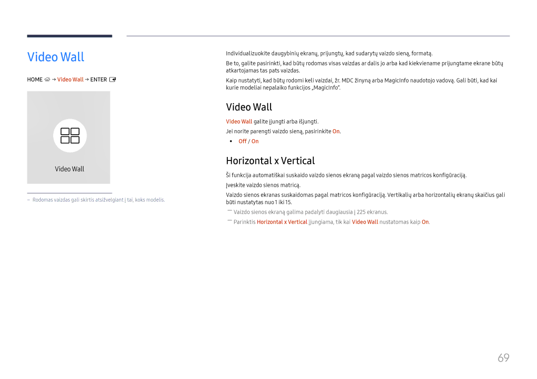 Samsung LH65QHHPLGC/EN, LH65QBHPLGC/EN, LH75QBHPLGC/EN, LH49DBJPLGC/EN manual Video Wall, Horizontal x Vertical, Off / On 