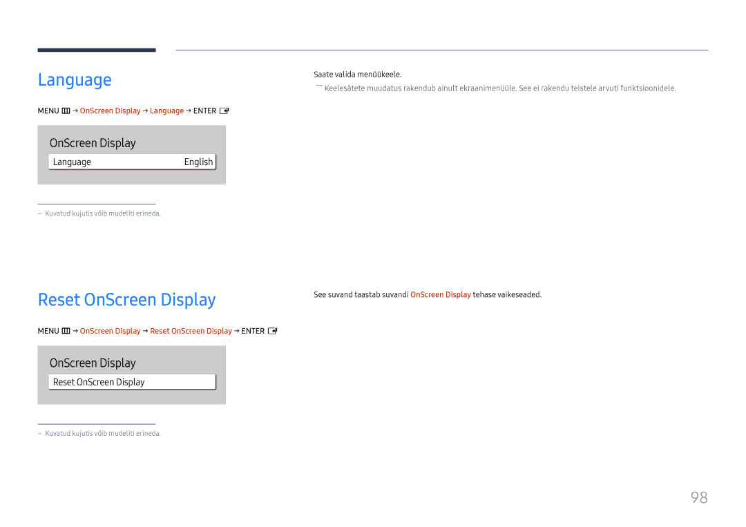 Samsung LH49DBJPLGC/EN, LH65QBHPLGC/EN, LH75QBHPLGC/EN, LH43DBJPLGC/EN manual Reset OnScreen Display, LanguageEnglish 