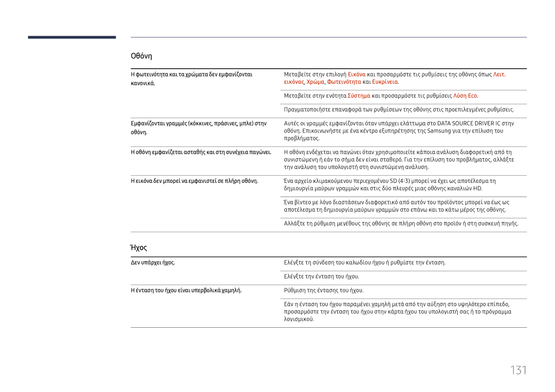 Samsung LH75QBHPLGC/EN, LH65QBHPLGC/EN, LH65QMHPLGC/EN, LH55QMHPLGC/EN manual 131, Εικόνας, Χρώμα, Φωτεινότητα και Ευκρίνεια 